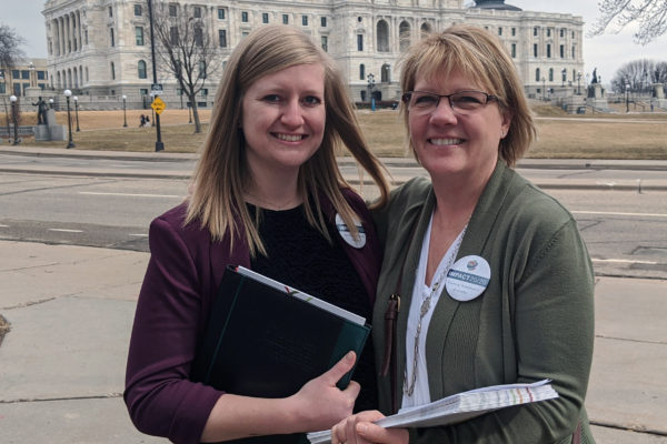 Kari Cooper and Missy Okeson on their way to meet with legislators.
